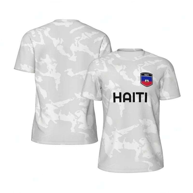 Haiti Flag Football T-shirt for Men 3D Printed T-shirt, Boys' Fashion, Round Neck, Short Sleeve, Breathable Sport T-shirt, Loos