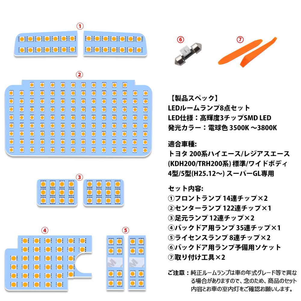 Toyota Hiace LED Room Lamp for 200 Series Ace and 8th Generation Super Warm Super 200 Series Ace 4th and 5th Specially Designed for SMD LED Easy