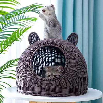 Litière pour chat en rotin imitation Quatre Saisons Universelle Semi-fermée Animal de compagnie Chat Litière Rotin Respirant Été Lavable