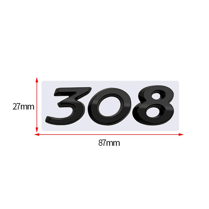 SQOB1 3D Glossy Black Chrome Silver Metal Logo Emblem Badge Decal Car Sticker for Peugeot 308 Car Accessories