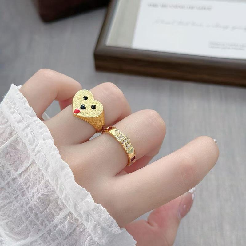 Nails Full Of Zir*****Pening Ring Medieval Vintage Dripping Oil Puppy Cute Stacked Index Finger Ring Woman
