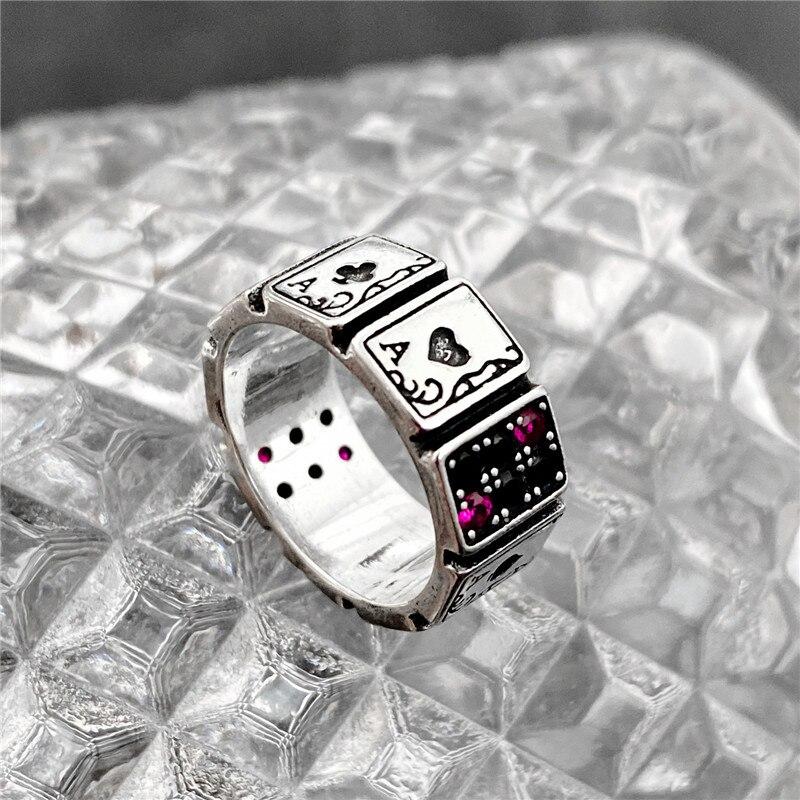1Pc Adjustable Playing Cards Open Cuff Finger Rings Luxury Vintage Zircon Gift Party for Women Girls