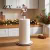 Wooden Paper Towel Dispenser Christmas Holder, 2D Roll with Snowman Kitchen Holiday Ornament Santa Patterns, Decorative Tissue Stand for Dining Table