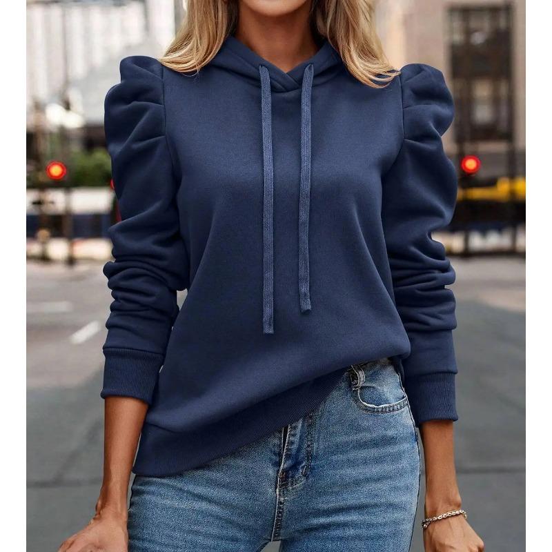 2025 Autumn Winter New Polo Hoodie Solid Color Long Sleeve Fashion Stacked Sleeve Casual Comfortable Women's Hoodie