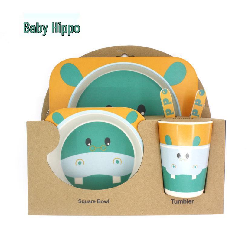 Kreativní dětská jídelní sada z bambusového vlákna - Pěti dílný kreslený design pro děti.