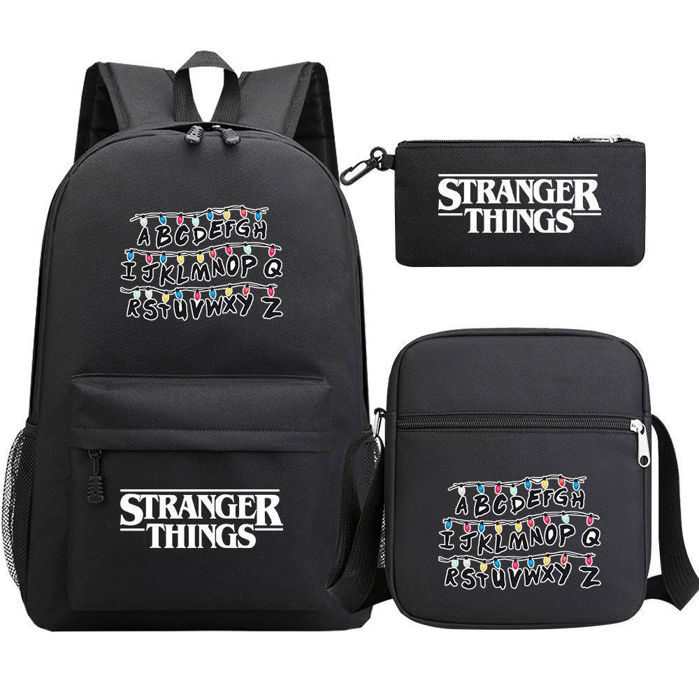 Stranger Things Printed Elementary And Secondary School School Bag Breathable Lightweight Outdoor Backpack Three-Piece Set Backpack