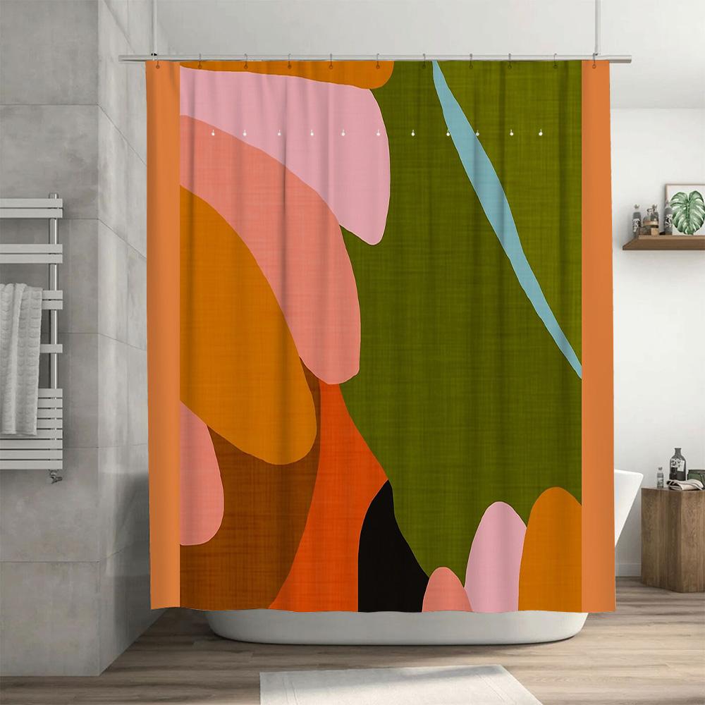Abstract Pattern Shower Curtain Waterproof Modern Bathroom Decor Washable Liner Set Vintage Farmhouse Coastal Style Backdrop