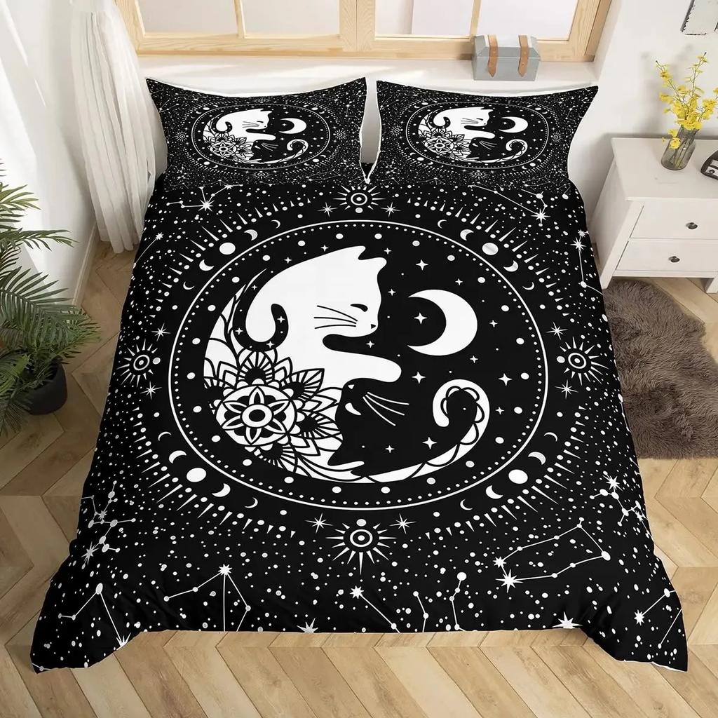 Orange Cat Duvet Cover Set King Queen Size Cute Animals Pattern Polyester Comforter Cover Quilt Cover For Kids Teens Bedding Set