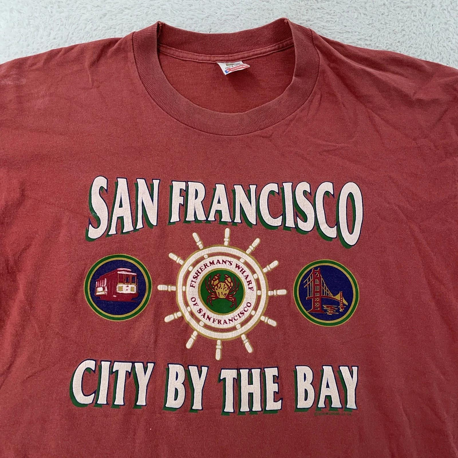 Винтажная футболка Сан-Франциско Мужская L/XL Красная с графикой Рыбацкой пристани Сделано в США 90-е 3XL