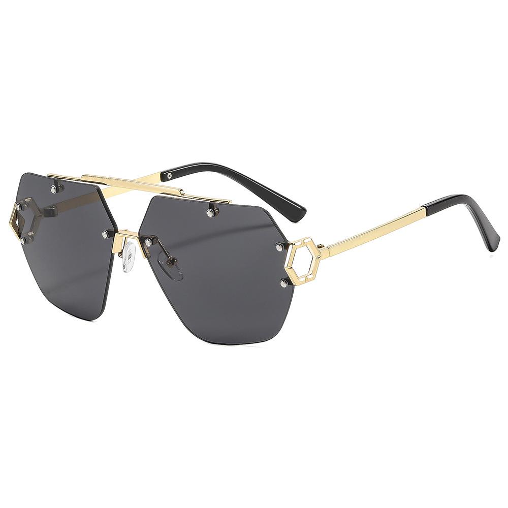 European And American Fashion New Double Beam Frameless Sunglasses High-End Spice Girl Anti-Ultraviolet Sunglasses Versatile Casual Glasses