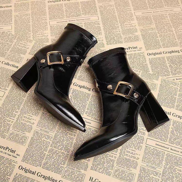 Women Boots Temperament Pointed High-heeled Boots High Quality High-heel Leather Boot Belt Buckle Designer Boots Bottines Femmes