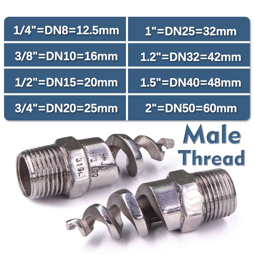 8-size Spiral Nozzle Sprayer 316 Stainless Steel Atomizer Outdoor Agricultural Irrigation Garden Watering Industry Dust Removal