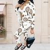 Women Plus Size White Printed Long Sleeve Zip Front Jacket And Long Pants Set