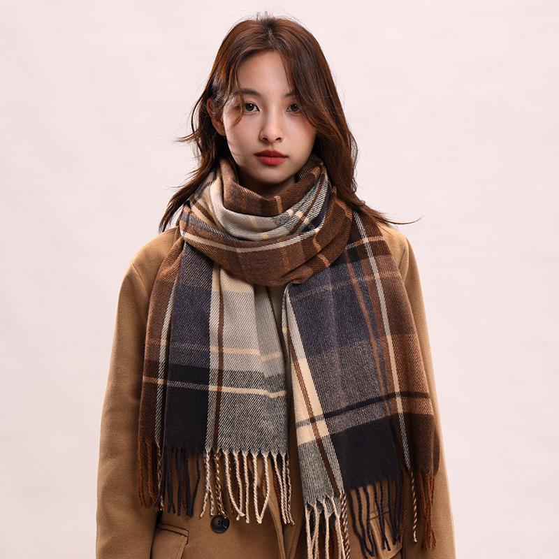 Scarf women's autumn and winter new plaid thickened shawl high-end atmosphere warm scarf