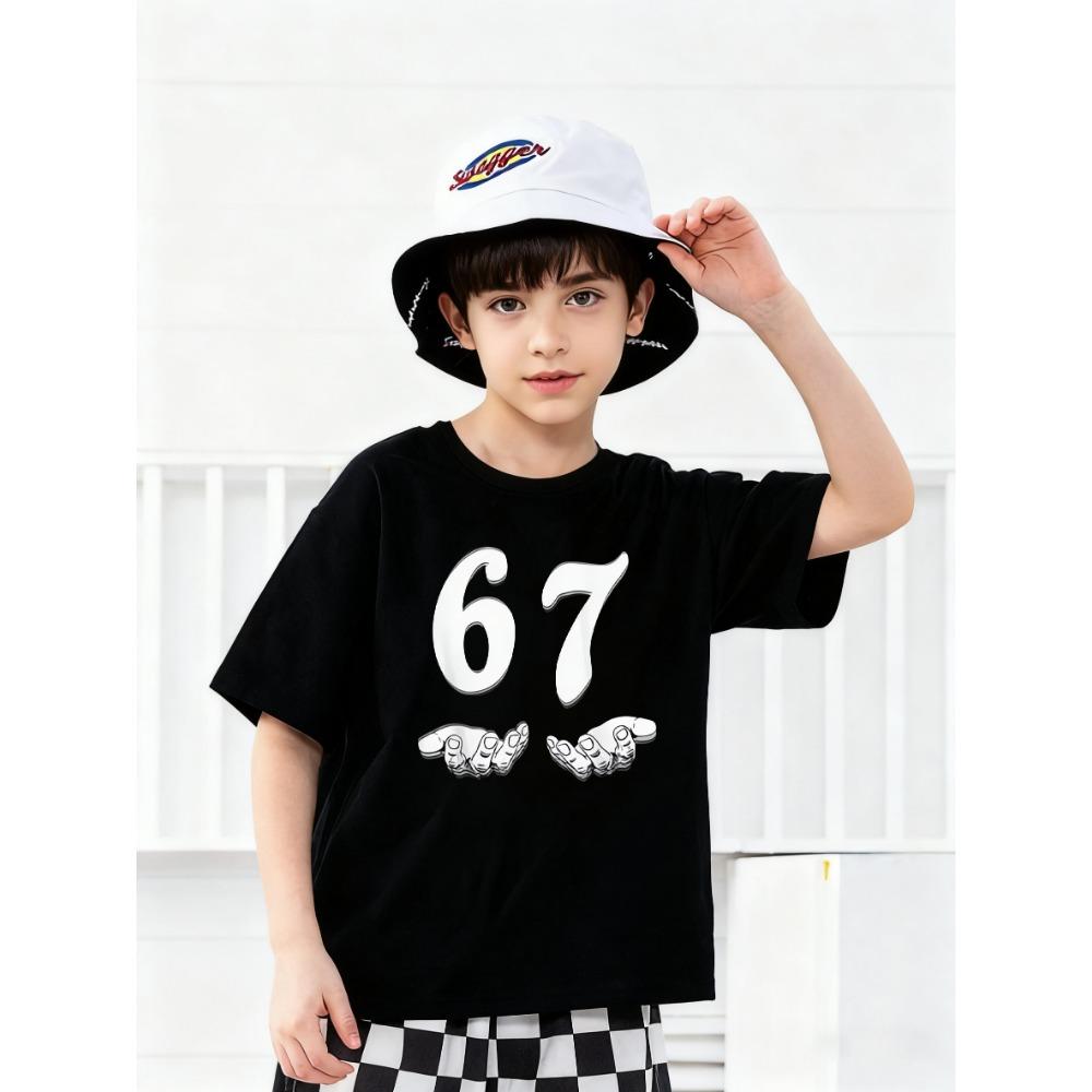 Kids  Fun Cartoon Print Black Short-Sleeve T-Shirt (Size 67) - Comfortable Top 100 чёрный
