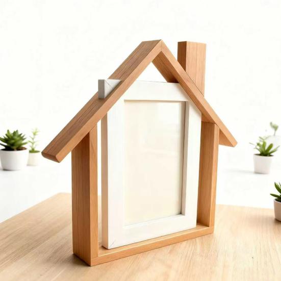 Holzhausförmiger Fotorahmen Handgefertigtes Haus Tisch-Bilderrahmen für Mutter Oma Kinder Familie Hochzeitsgeschenk