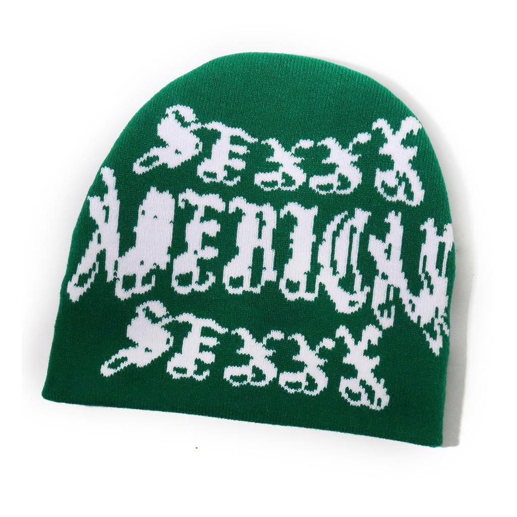 

Acrylic Fiber Letter Beanie Hat With Warmth For Autumn Winter Street Style Dark Green