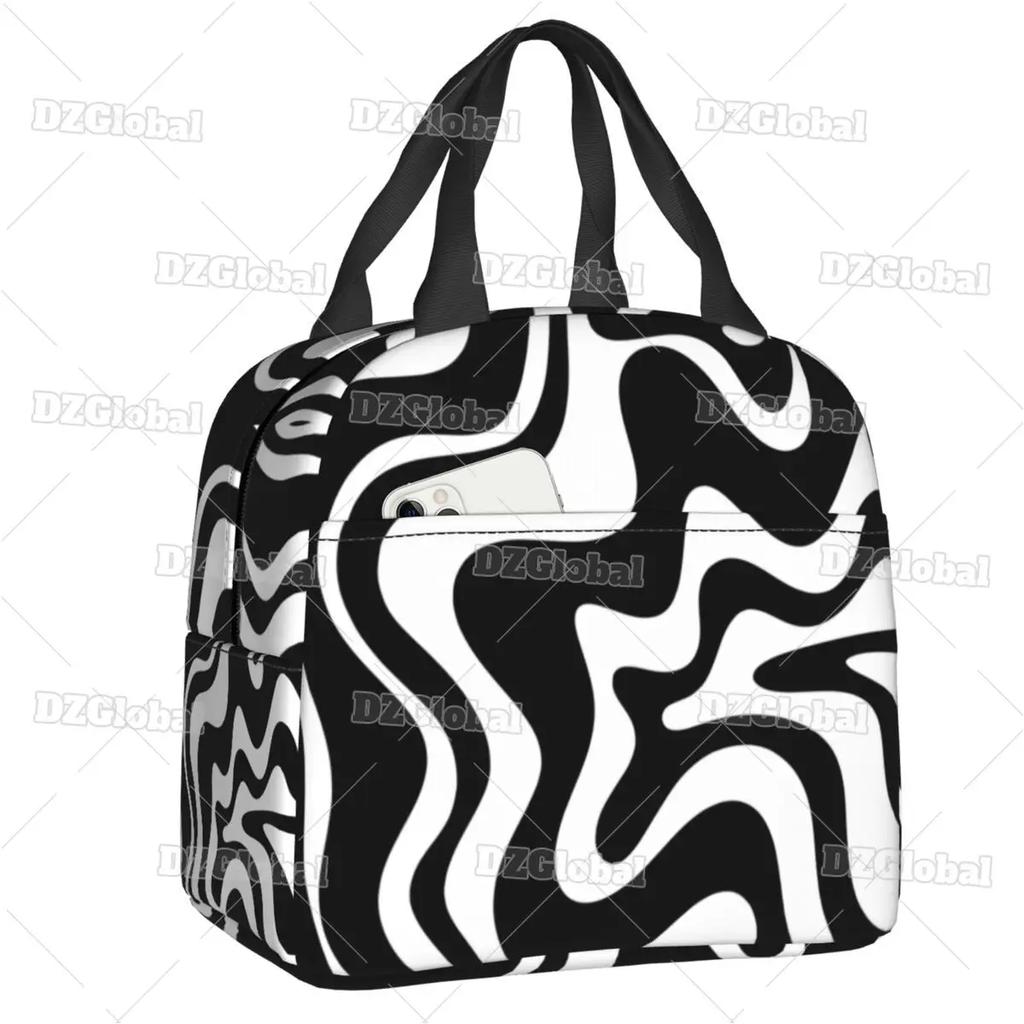 Liquid Swirl Abstract Pattern In Sage Green Insulated Lunch Bag Geometric Art Cooler Thermal Bento Box For Women Kids Food Bags