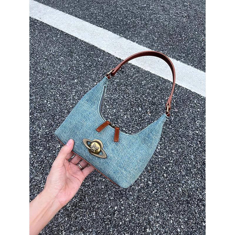 Denim niche underarm bag women's 2025 spring and summer new high-end textured retro shoulder commuter handbag