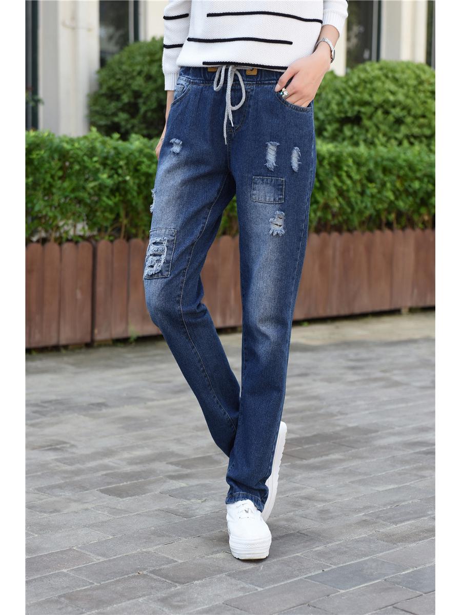 2025 Women s Elastic Waist Ripped Straight Leg Jeans - Versatile, Slimming, Non-Stretch S (26)