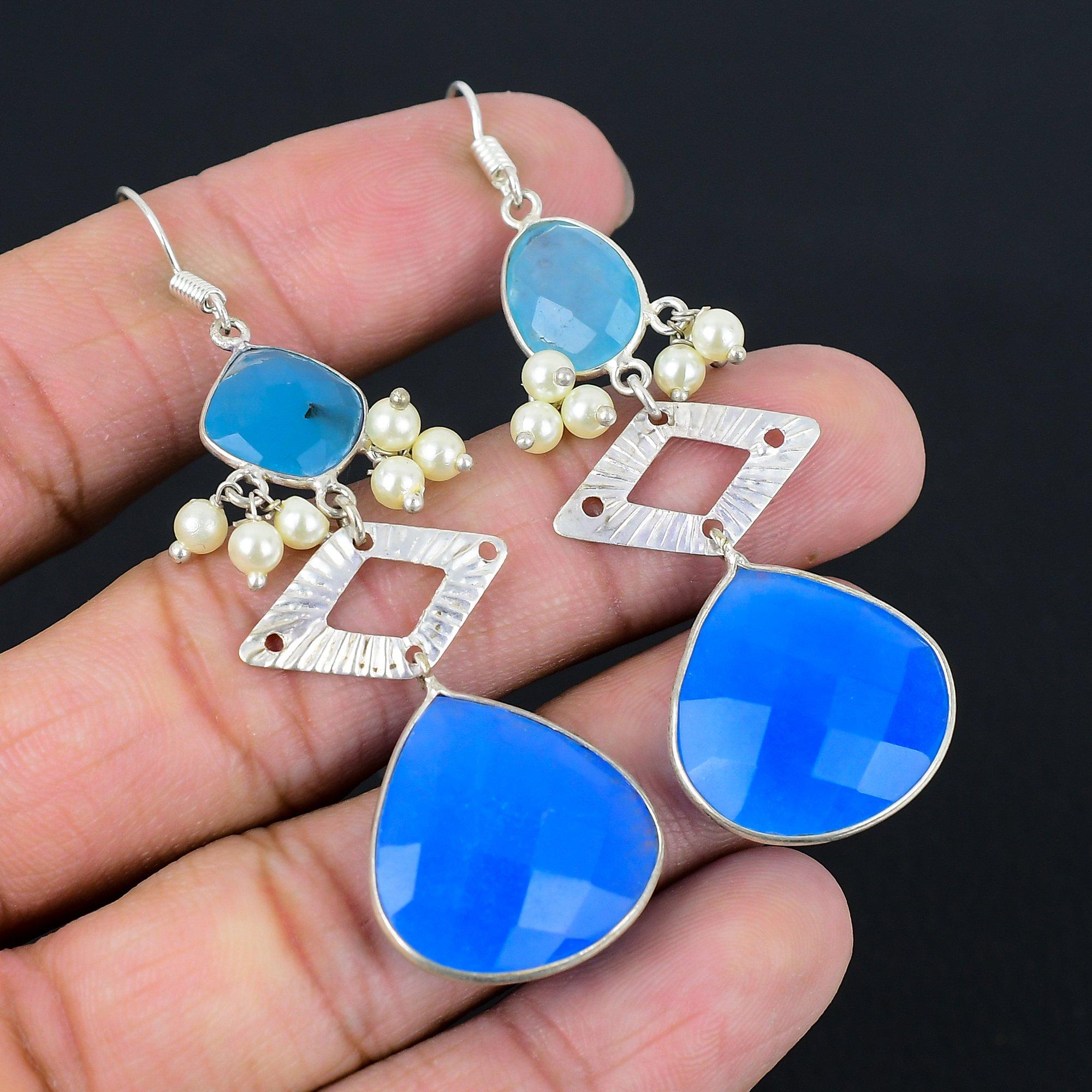 

Third Eye Chakra Natural Blue Sapphire Dangle Earrings Jewelry Sterling Silver