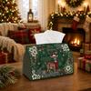 1pc Elegant Botanical Winter Tissue Box - Reindeer Portrait Poinsettia Floral Napkin Storage Box, Suitable for Rolls/Facial Tissues/Single Sheets, Mul
