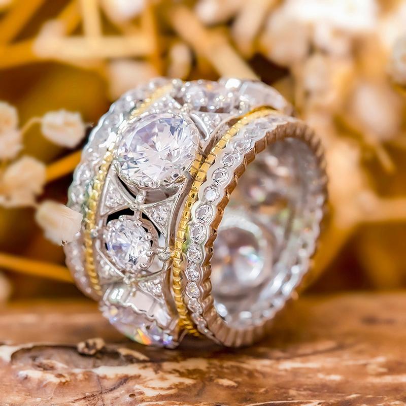 Gorgeous Bright Zirconia Finger Ring Female Luxury Wedding Band Two-tone Style Accessories Fashion Delicate Lady Jewelry