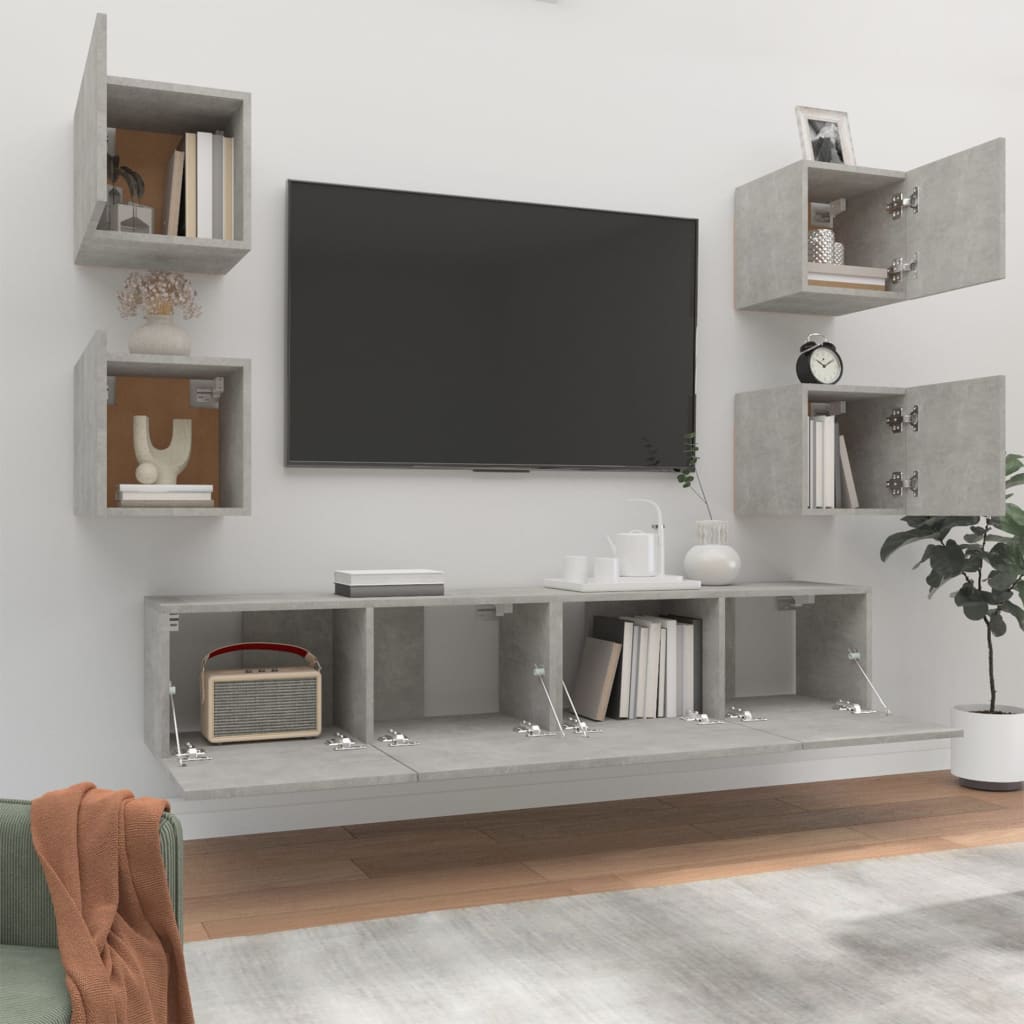 6 Piece TV Cabinet Set Concrete Grey Particleboard