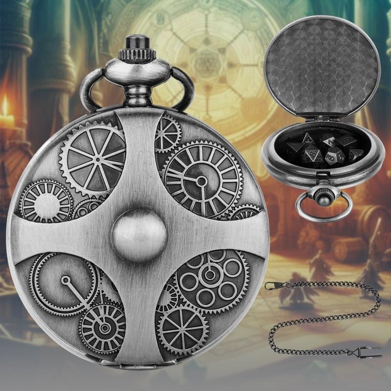 DND Dice Bronze Gear Pocket Watch Case Thick Waist Chain Bronze Dice Board Game