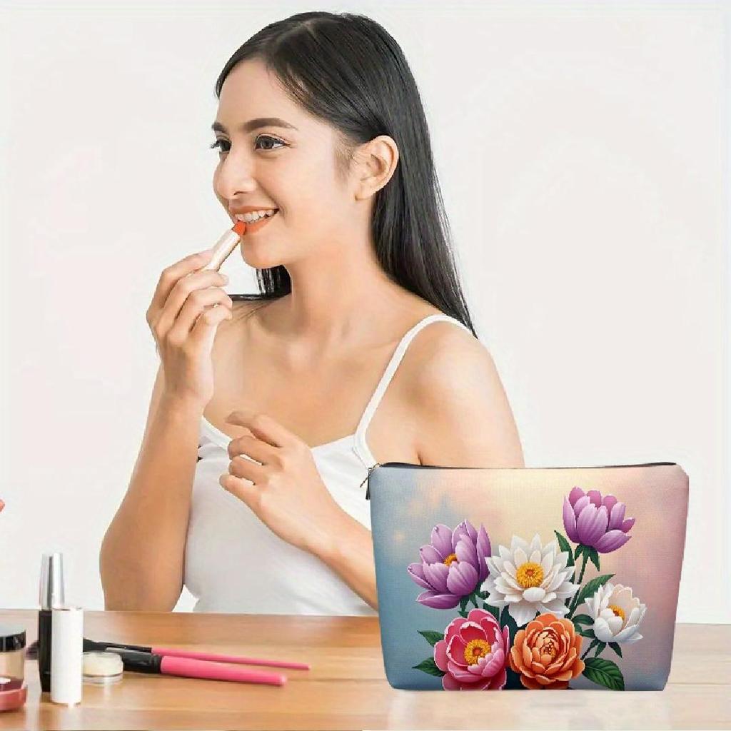 A Flower Patterned Cosmetic Bag- Multifunctional Zipper Pouch, Jewelry Storage Bag, Perfect Travel Zipper Small Storage Bag.