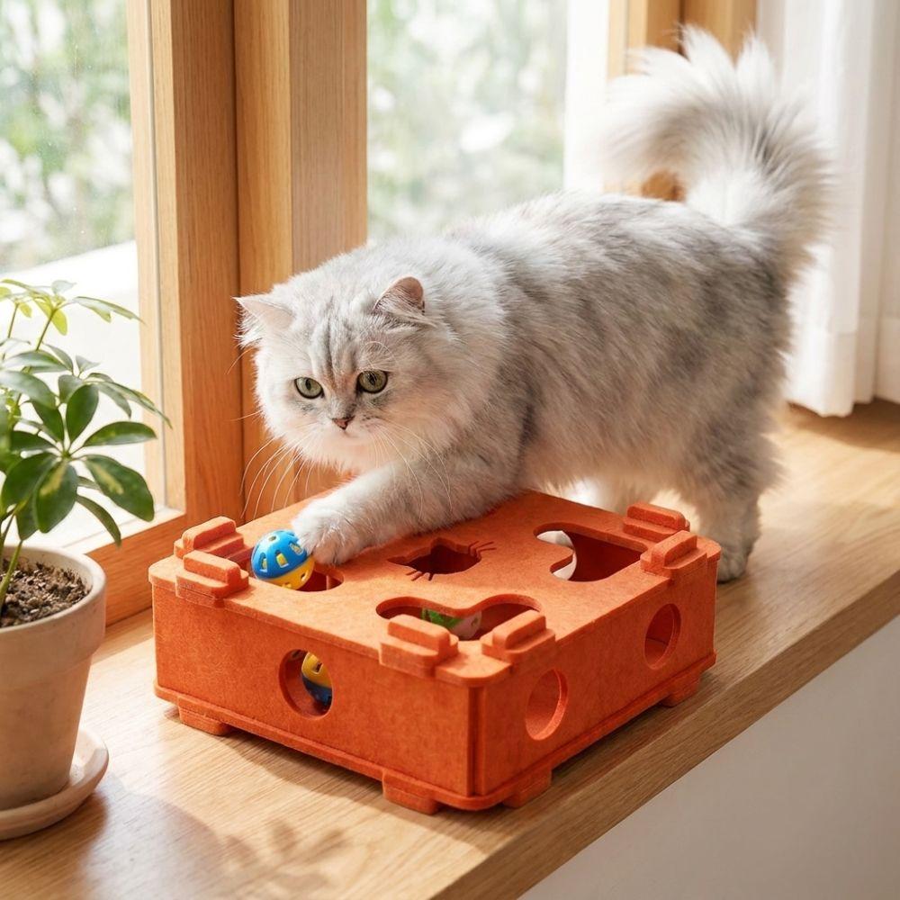Bite Resistant Cat Puzzle Toy Felt Interactive Cat Toy Funny Cat Maze Play Box  Indoor Cats
