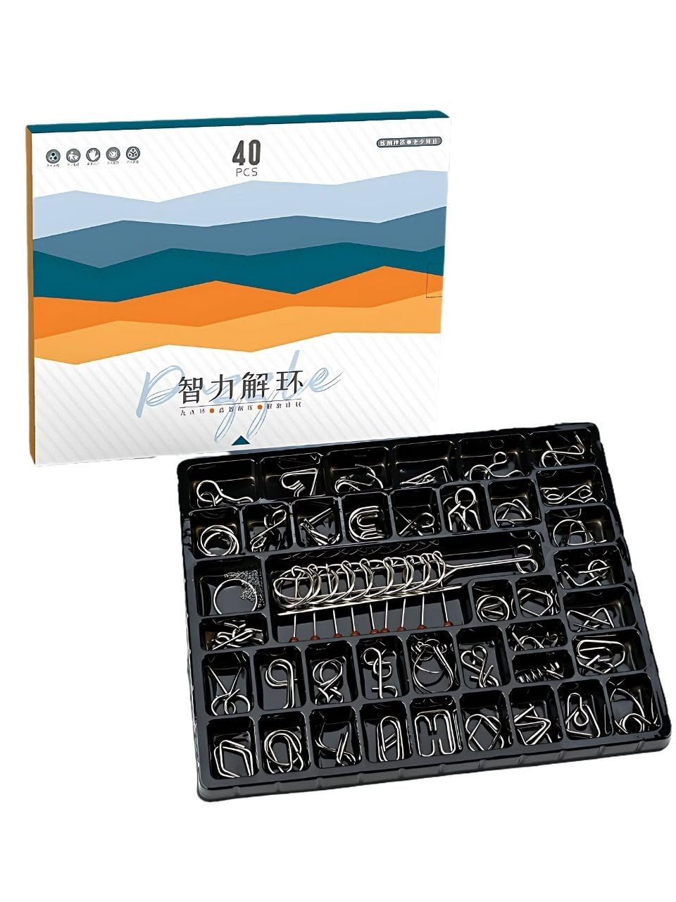 

Brain Teaser Ring Puzzle Set, Educational Toy, Brain Exercise, Time Killer, for Adults and Children, 25 Types, 30 Types, 32 Types, 40 Types (40 Types)