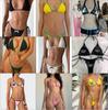 Retro Color Block Lace-Up Bikini