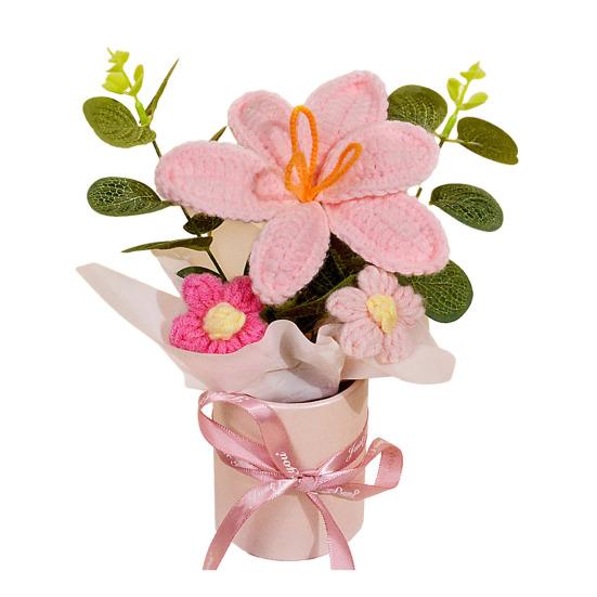 Crochet Flower Bouquet Handmade Artificial Knitted Bouquet Fake Sunflower Carnation Tulip Puff Flowers Gifts for Mother Wife On Birthday Anniversary