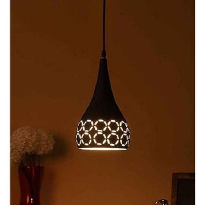 Metal Cut Hanging Light Ceiling Pendant Lamp, 6" Small, Black