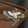 Chinese Style, High-end Blue Elegant Crane Brooch, Real Gold Plated Micro-zircon Animal Pin, Men's and Women's Accessories.