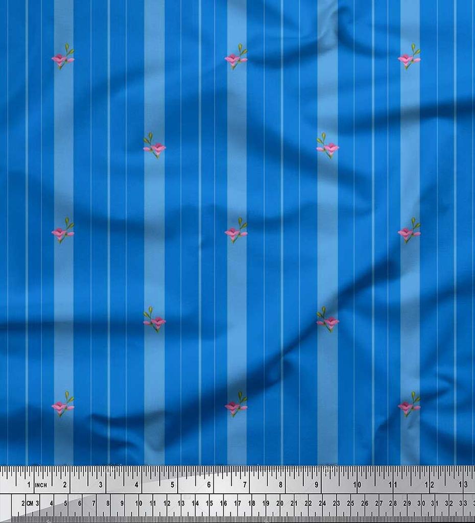 Soimoi Japan Crepe Satin Fabric Artistic Floral & Stripe Fabric Prints By metre 42 Inch