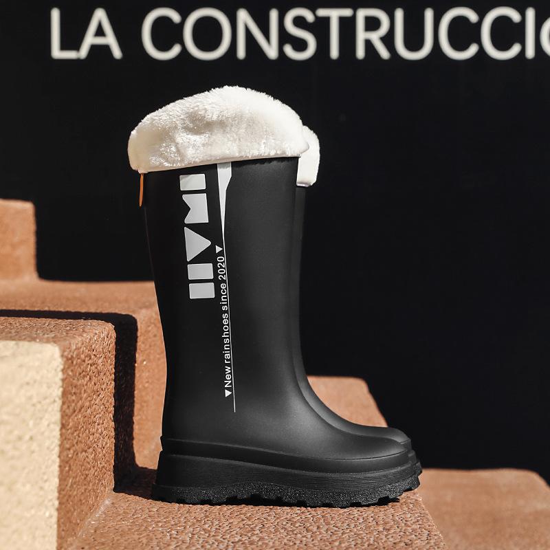 Tall women's rain boots fashionable outer rain shoes women's velvet thermal rubber shoes kitchen non-slip waterproof thick-soled water shoes