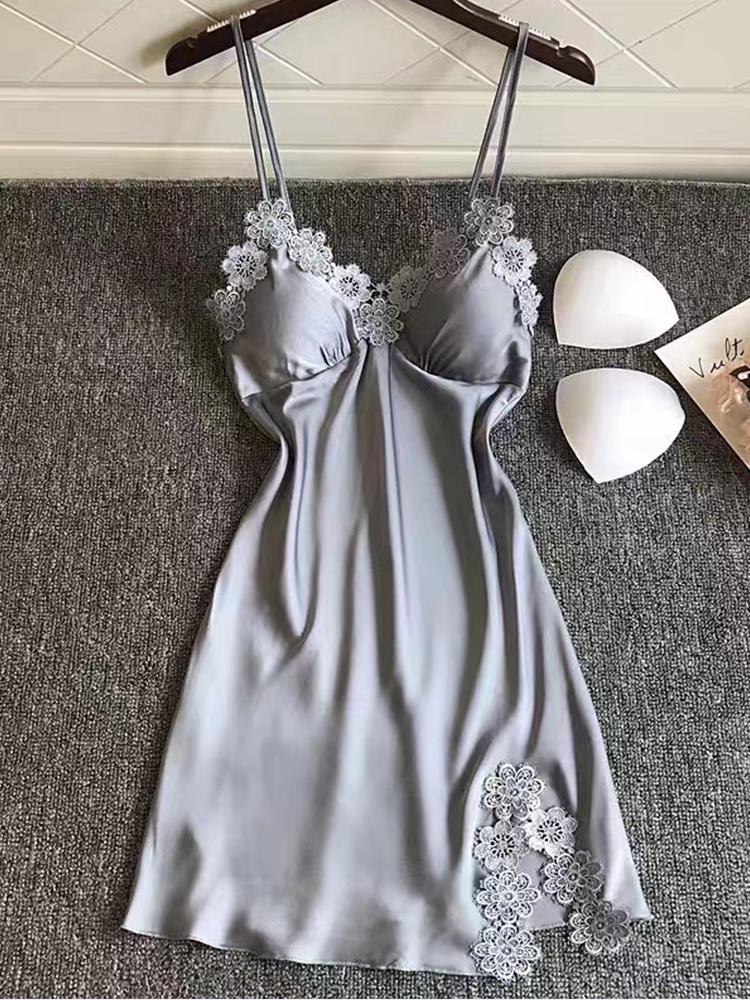 

Summer 2023 Silk Pajama Set with Bra Pads - Celebrity Style Gift for Girlfriend, Mulberry Silk Sleep Dress Camisole XXL озеро синий