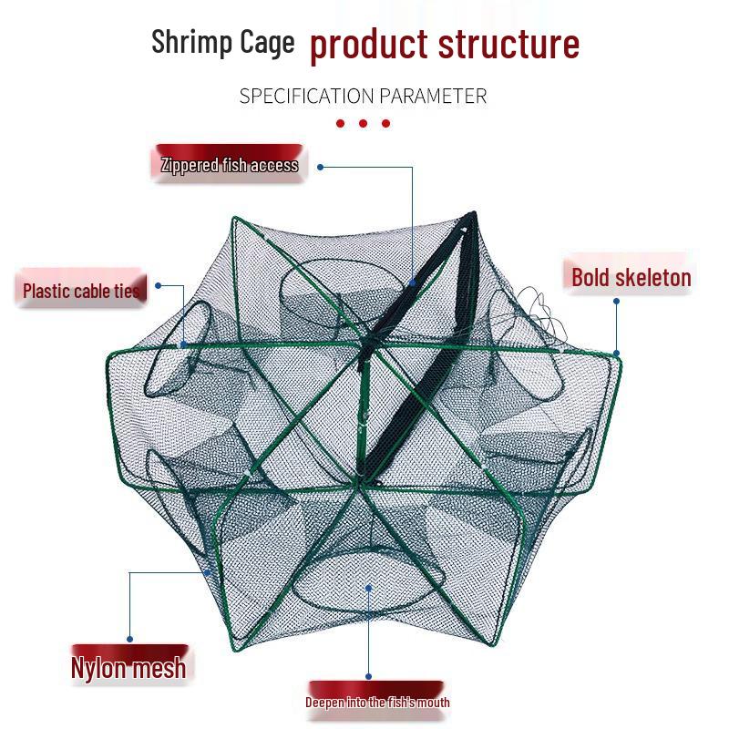 Foldable Thickened Fish and Shrimp Trap Net for Outdoor Fishing.