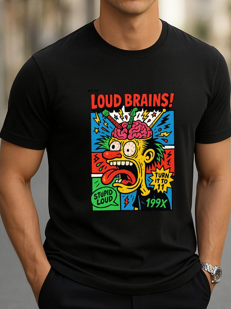 Loud Brains! 199X T-Shirt Retro Comic Style Crazy Face Graphic Tee Pop Art Tee Unisex T-Shirt XXXL