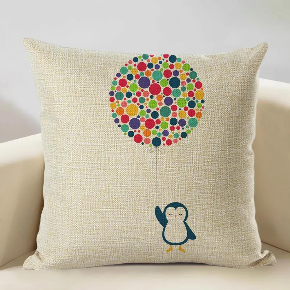 Animal Cushion Cover Linen Pillowcase Decorative Sofa Pillow Cover Home Decor Hedgehog Fox Bear Pillow Cases CM