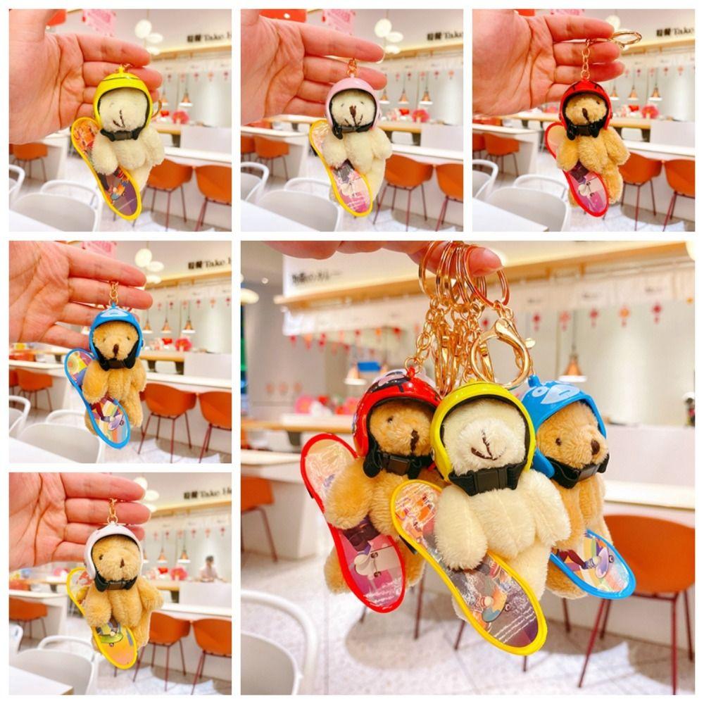 Bag Charm Little Skate Bear Plush Keychain Fluffy Skateboard Bear Keychain  Kids Girls Toys