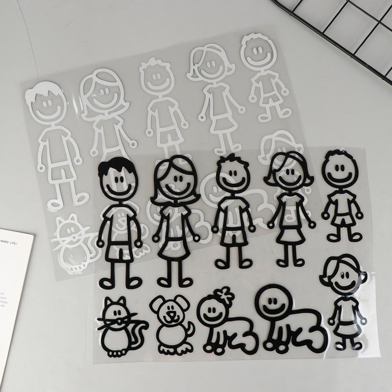 10/20/30Pcs Reflective Car Stickers Interesting Cartoon Family Members Stickers Automobiles Exterior Decals Accessories