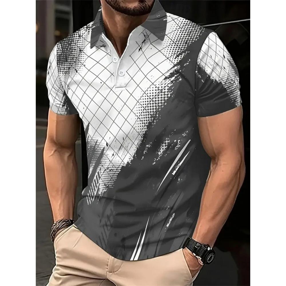 Fashion Irregular Line Pattern Polo Shirts For Men Simple Trend Summer
