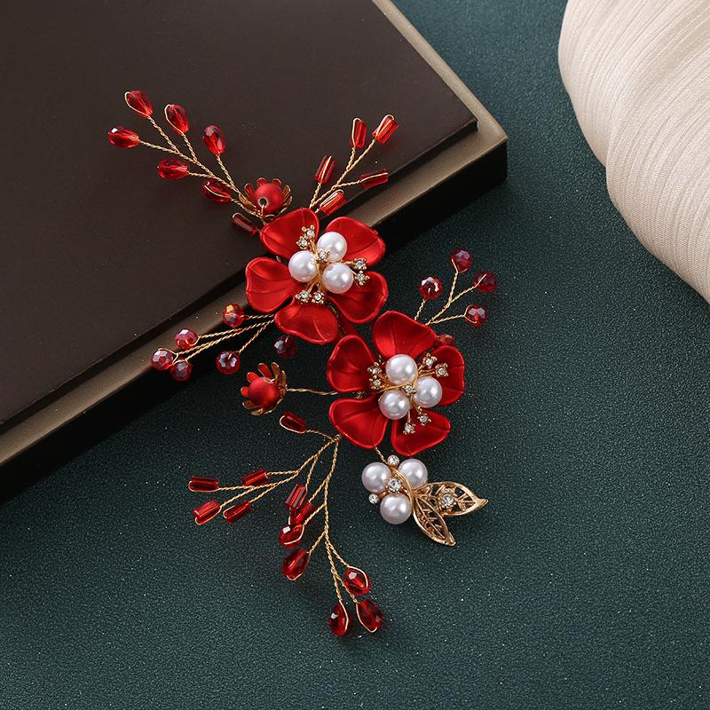 Retro bridal hair accessories, Chinese wedding headdress, handmade crystal hairpins, antique flower toasting clothing hair accessories