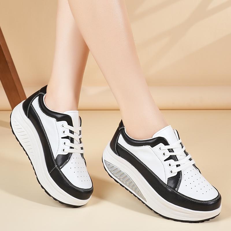 Women's Sneakers Height Increase White Leather Platform Casual Simple Thick Sole Elevator Shake Shoes