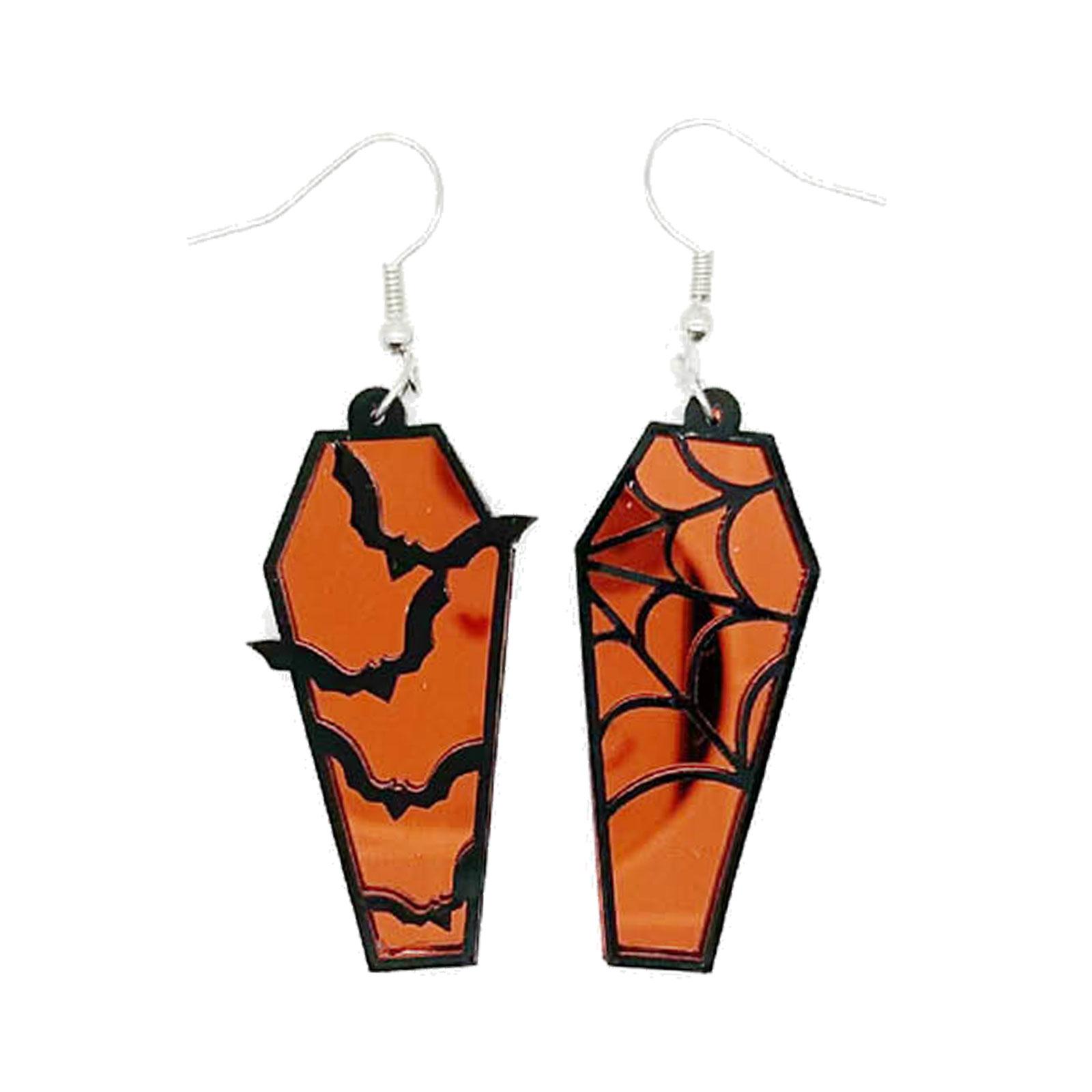Funny Halloween Coffin Earring Hollow Out Bat Dangle Drop Earrings Funny Lightwight Coffin Shape Dangle Earrings Jewelry 1