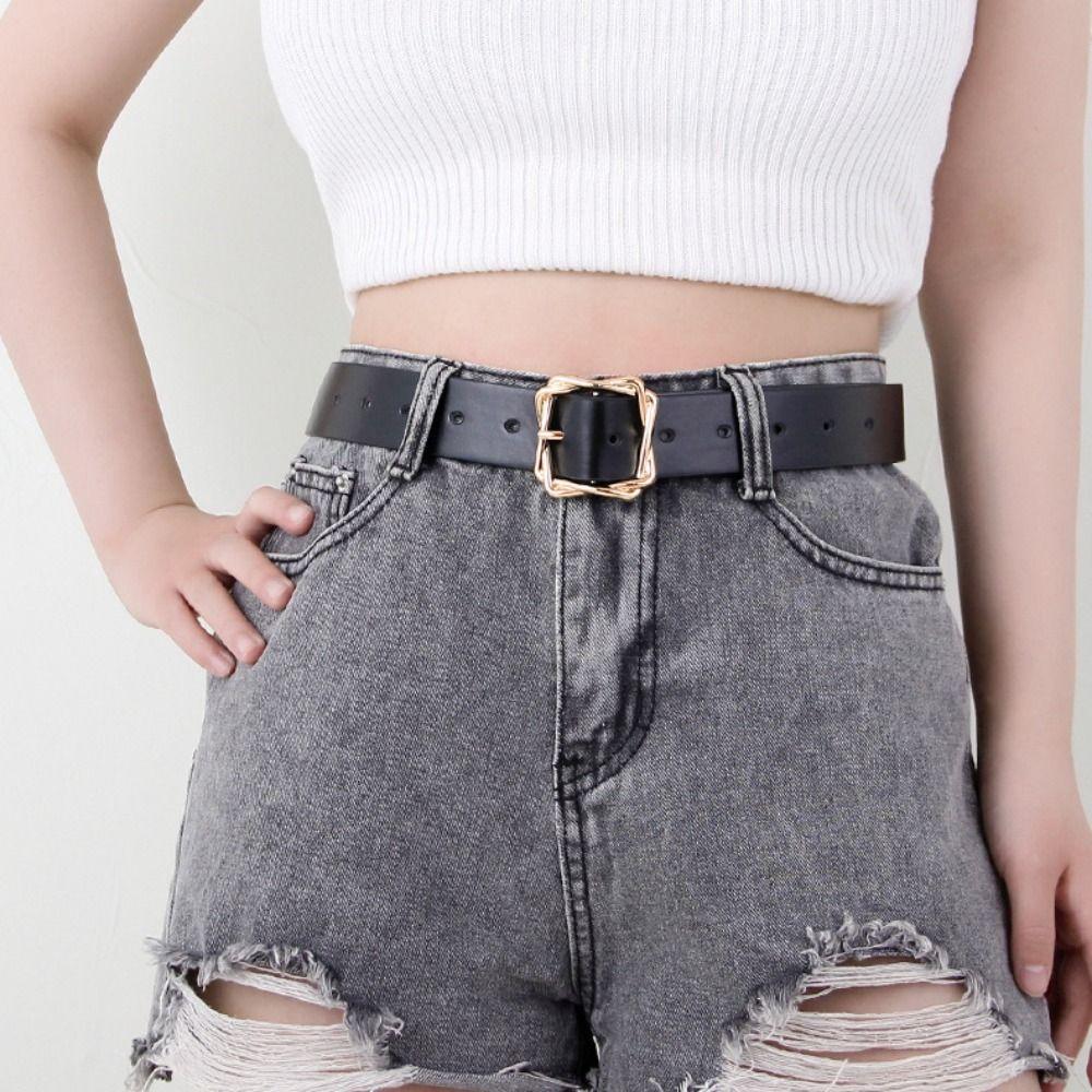 Adjustable PU Leather Belt Black Jeans Belt Fashion Women's Belts for Jeans Dresses Decoration