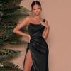 Summer European and American sexy dress temperament single shoulder fishbone side split dress satin women's dress wholesale